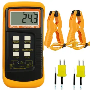 K Type Dual Channel Thermocouple Thermometer Tester (-58~2372°F) High Accuracy Temperature Kelvin Scale Meter with 2 Temperature Clamps & 2 Pipe Thermocouple Probes