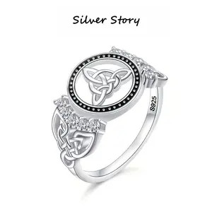 925 Sterling Silver Celtic Knot Triquetra Ring for Men, Vintage Irish Trinity Knot Signet Ring , Handmade Gothic Witchy Jewelry, Unique Pagan Amulet Ring Gift for Boyfriend Husband, Retro Viking Style Statement Ring for Daily Wear & Occasions