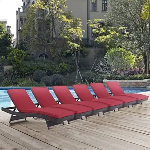 Modway Convene Chaise Outdoor Patio Set of 6 in Espresso Red