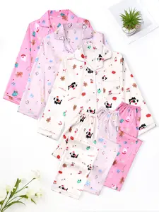 airport outfits Women's Christmas Pajama Set, Cute Floral Print Long Sleeve Button Front Top & Elastic Waist Pants, Comfortable Sleepwear for Holiday Season holidays outfits Pajamas Sets