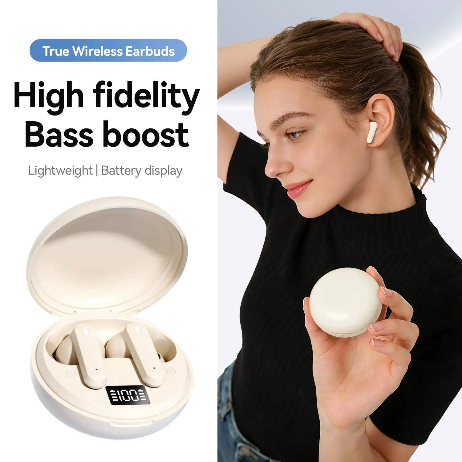 Chengruida M164 In-Ear Bluetooth Headphones True Wireless Earbuds High Fidelity Bass Boost Lightweight Battery Display
