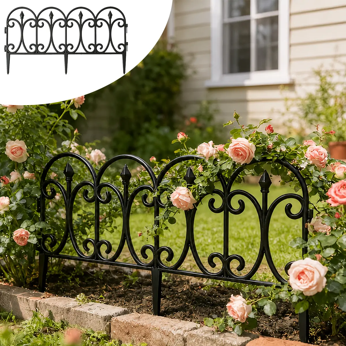 Vintage Scroll Decorative Garden Fence Panels, No-Dig Plastic Landscape Border Edging, Flexible Splicing Ornate Flower Bed Fencing for Yard, Patio & Vegetable Garden