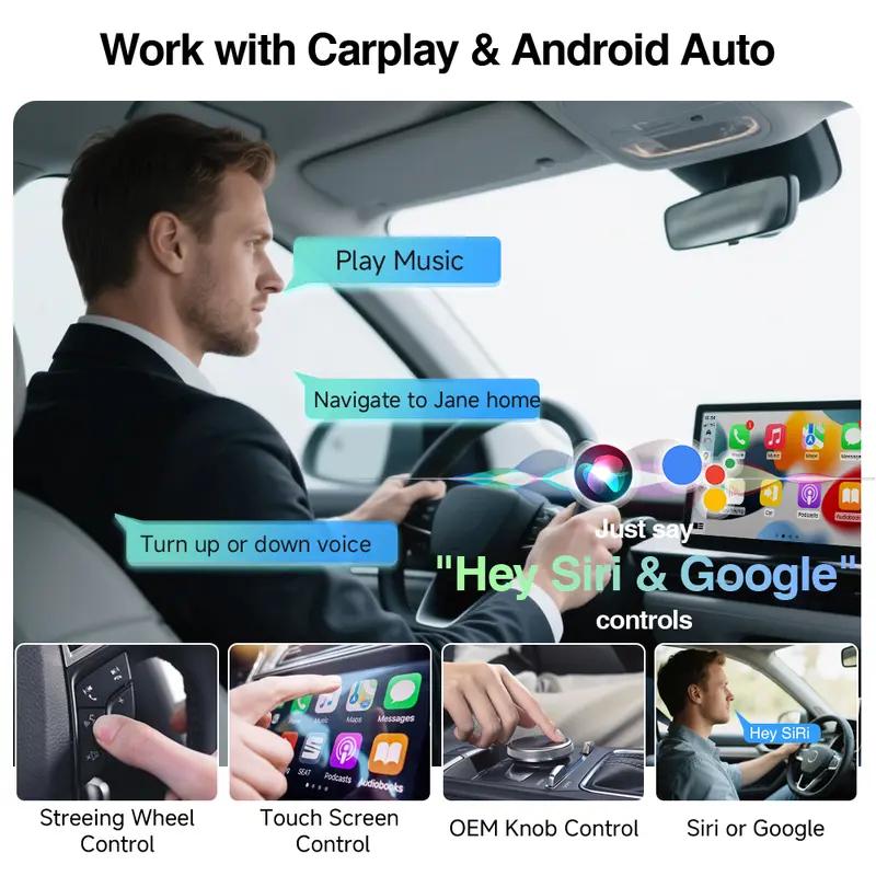 Wireless CarPlay & Android Auto Mini Adapter, Fast-Cooling Portable Plug-and-Play Bluetooth-Compatible Connection Dongle