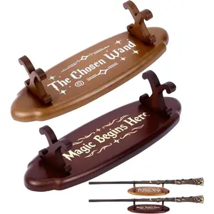 Wood Wand Stand Display - Magic Wand Holders with Foil Stamped Quotes - for Wizard Collection & Decoration, 5.4" L × 1.9" W × 1.4" H, 2-Pack, Mixed