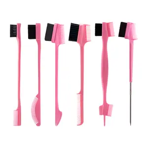 6-Piece Set｜Styling Comb｜Double-Sided Edge Brush｜For combing, smoothing, and styling hairline and nape areas｜Pink Eyebrow Brush｜Triple-Ended Styling Brush braid  brush Curl Defining Nylon Bristle Brush edge  brush mermaids  comb