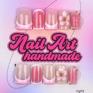 Nailssbysheccid, 10pcs press-on nails,square shape, 100% handmade, simple style,Y2K， combined with French style,3D, suitable for family dinners, dates, weddings, it is the best gift for girls! Comes with jelly glue, crystal sticks and twisting rods.