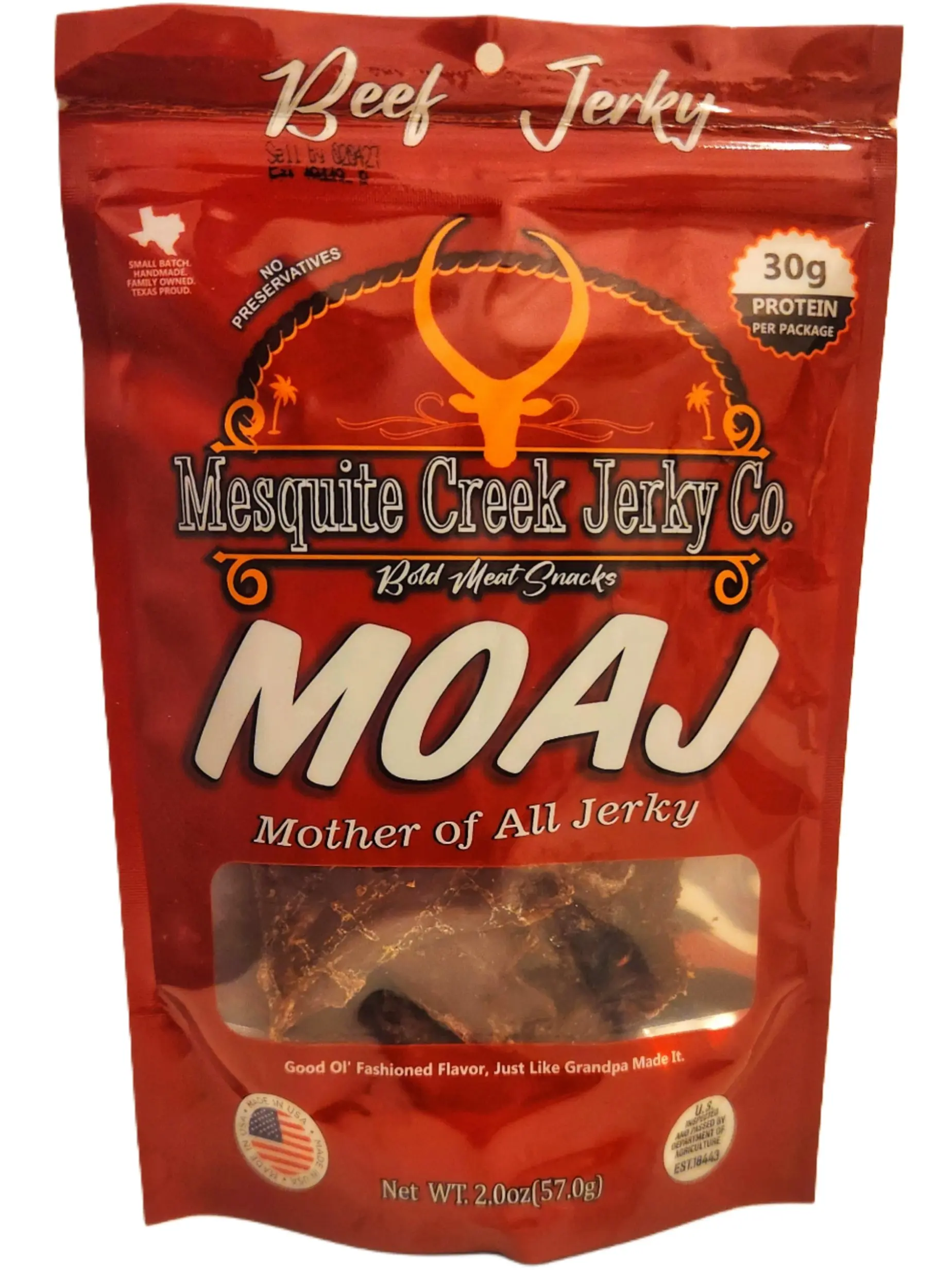 Mesquite Creek Jerky Co. Mother Of All Jerky - MOAJ Beef 30g Protein Per Package US Made Premium Ingredients Salt Pepper Garlic Onion