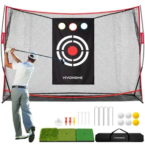 VIVOHOME 10 x 7ft Golf Net for Hitting, Chipping, Driving Training, Heavy Duty Golf Practice Net for Indoor, Backyard, Garage, with Mat, Target Cloth, 8 Tees, 6 Balls, Carry Bag