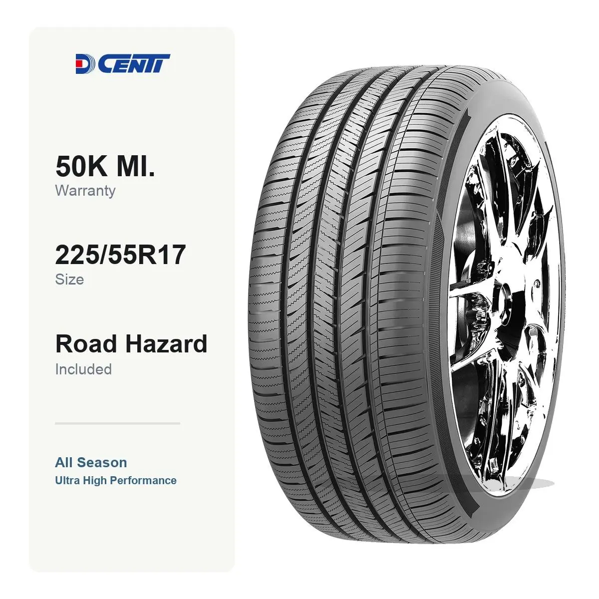 DCENTI DC55 225/55R17 97W | All Season Tire, Ultra High Performance, 50K Mile Warranty, Road Hazard, Fits select Subaru Legacy, MINI Cooper Countryman & more, For Sedan/Crossover/SUV