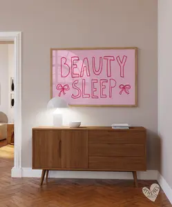 Beauty Sleep print, Above bed horizontal print, Danish pastel decor, Aesthetic apartment, Dopamine decor, Teen girl room,Light pink wall art