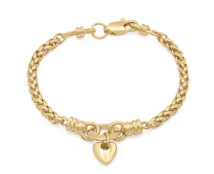 Gold Bracelet with Dangled Heart Charm for Women- 14k Heavy Plated Gold, Lifetime Replacement Guarantee