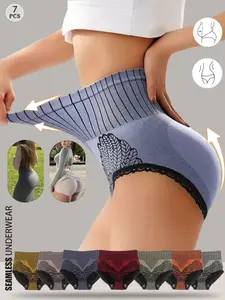 7Pcs Seamless Lace Briefs Women's Panties Set Multicolor Flat Belly Sheathing Panty Soft Skin Friendly Comfortable Briefs Female Underwear