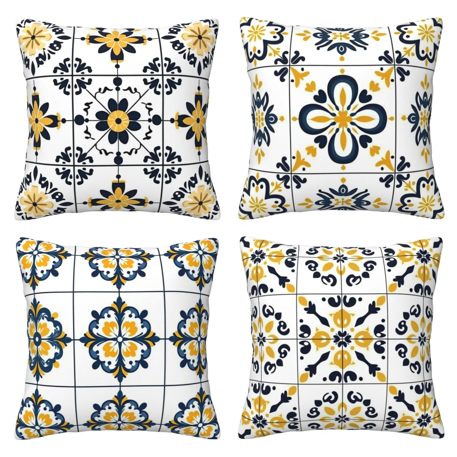 4-piece waterproof outdoor cushion cover, square Nordic cushion cover, Mandala pattern pillow cover, Home Textile, suitable for courtyard furniture, gardens, sofas, 4-piece set with double-sided printing, Cushion Covers For Outdoor Furniture