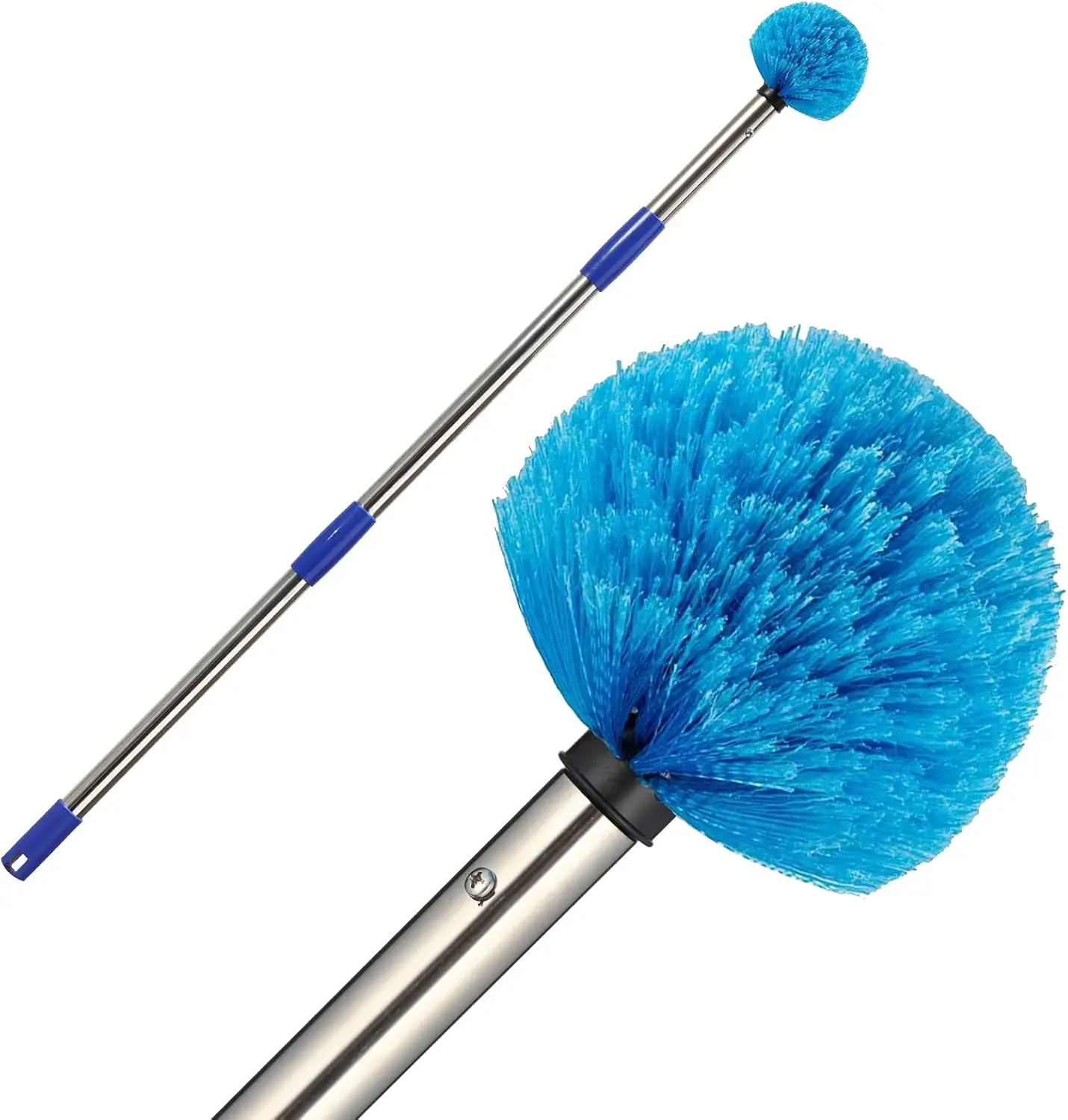 Extendable Cobweb Duster 2.6–8FT, Spider Web Brush with Stainless Steel Extension Pole, Long Handle Duster for High Ceilings, Corners, Walls, Fans & Indoor Outdoor Cleaning