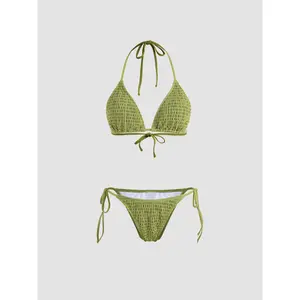 Cider [11 colors, size 2-10] Solid Smocked Triangle Bikini Set