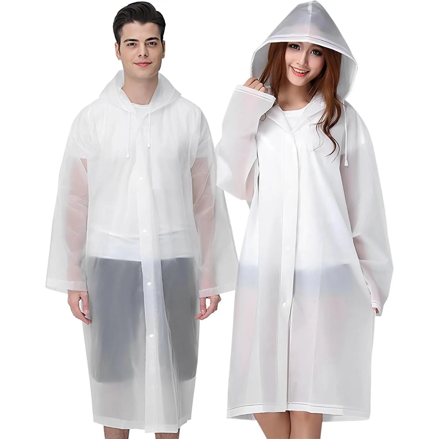Unisex Reusable Adult Rain Ponchos - 2 EVA Eco-Friendly Lightweight Long Sleeve Emergency Raincoats, 1 Size, 27.5*59in, Adjustable Hood, Drawstring, Easily Folded Carry for Motorcycle, Outdoor Activity, All Seasons