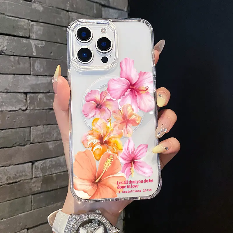 Magnetic Coquette Smartphone Case - Aesthetic Pastel Hibiscus Design TPU Protective Cover, Shock-Resistant, Waterproof, Lightweight Handheld Device Accessory for iPhone 17,16 Pro Max,16 Plus,15 Plus,14,13,12,11,XS,XR