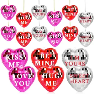 24 count Wedding Anniversary Decorations, Red   Heart Sequin Disco Balls, Wedding Anniversary Tree Ornaments  Decorations for Gifts Wedding Anniversary Party Favors