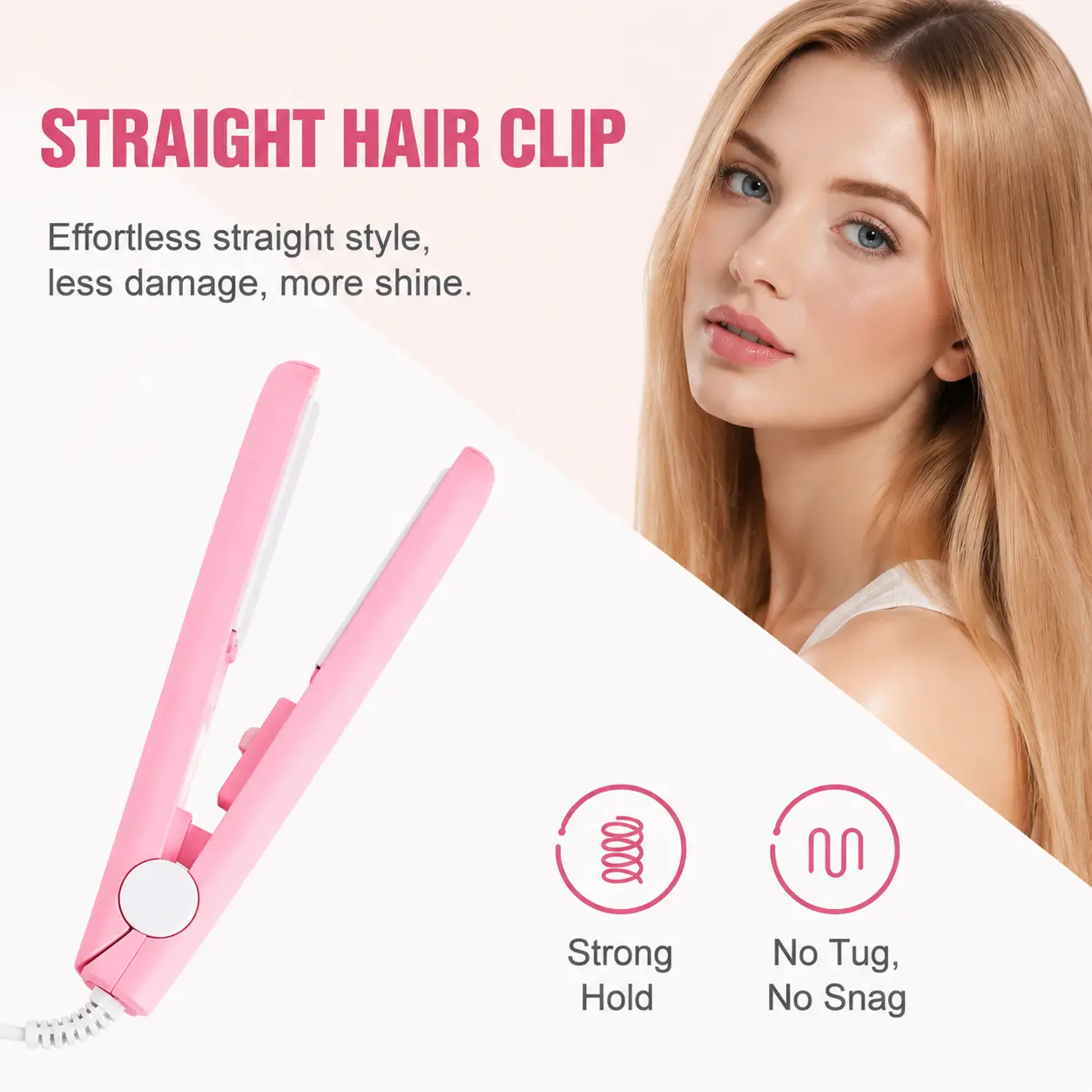 QUEBERS Pink Mini Ceramic Hair Straightener with Travel Case, Fast 30-Second Heat Up Travel Flat Iron for Women’s Short Hair & Bang Styling