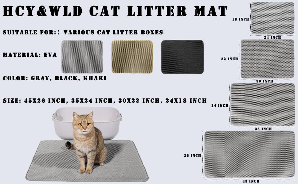 Cat Litter Mat, 35x24/24x18 Inch Double Layer Cat Litter Box Mat, EVA Non-Slip, Waterproof Urine Proof Cat Litter Catcher Mat, Easy Clean Scatter Control (35x24 Inch, Gray)