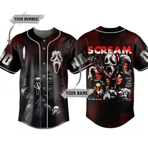 Custom Name Ghostface 3D Baseball Jersey Scream Inspired Horror Graphic Shirt Lightweight Streetwear Fit