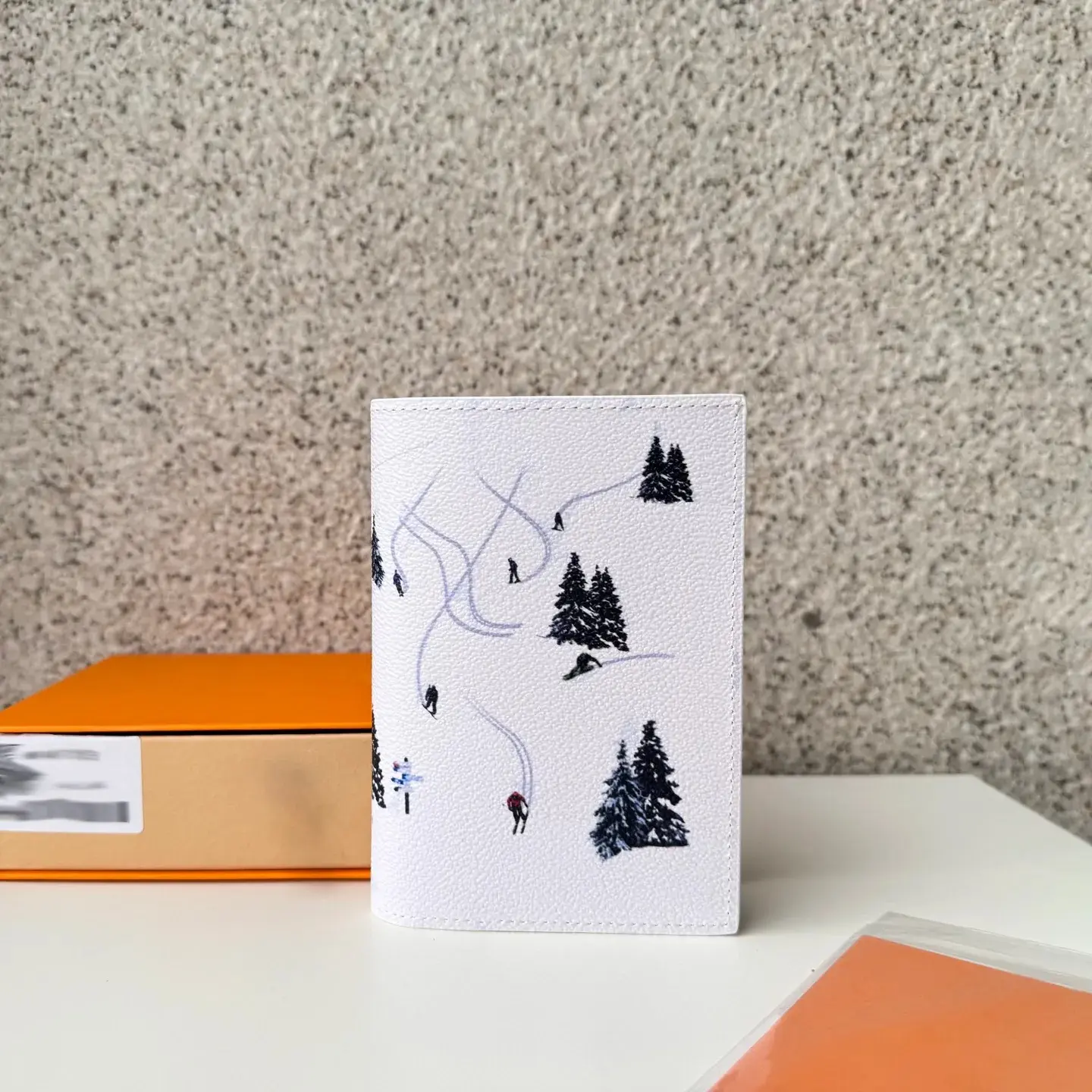 Ski White Passport Cover – Luxury Leather Travel Passport Holder, Elegant RFID Blocking Passport Wallet, Designer Style Passport Case, Compact Travel Organizer for Men & Women