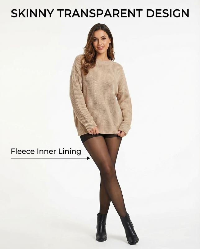 Upgraded One-Seam Fleece Lined Tights - Fake Sheer Thermal Leggings with Tummy Control & Butt Lift