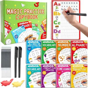 8 Pack Magic Grooved Writing Practice Books for Kids Reusable Magical Handwriting Workbooks with Disappearing Ink Pens Letter,Numbers,Math Tracing Copybook for Kindergarten Preschool Age 3-8