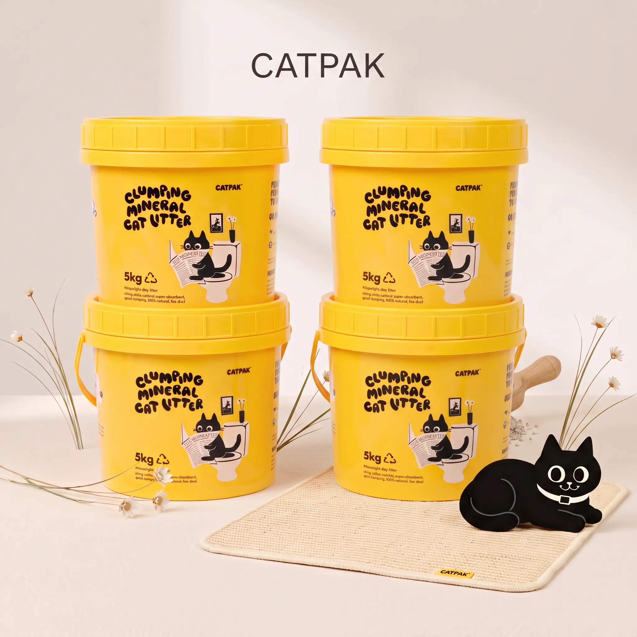BUY 2 GET 2 FREE! CATPAK Mineral Cat Litter, 4 × 5KG Tubs, Fast Clumping, Highly Absorbent, Low Dust, Strong Odor Control & Recyclable Packaging