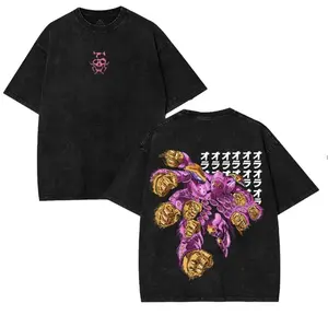 JoJo's Bizarre Adventure T Shirt For Men‘s Clothing Gold Experience Requiem Washed Oversized T-shirt High Quality Cotton Tees