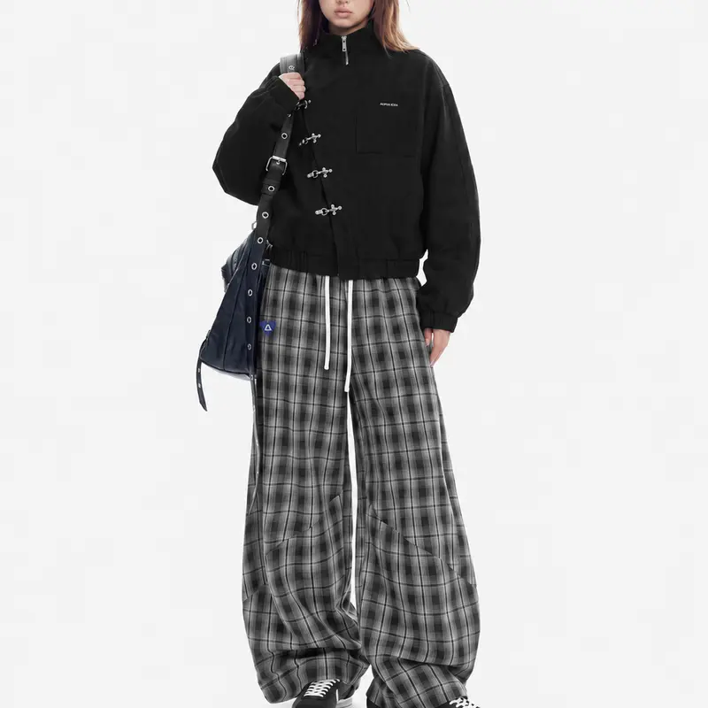 Aelfric Eden Men's Baggy Cotton Plaid Barrel Sweatpants - Loose, Comfortable, Unisex, Double Waist, Drawstring Elastic Waistband, Breathable Vintage Print Streetwear Clothing Joggers for Women
