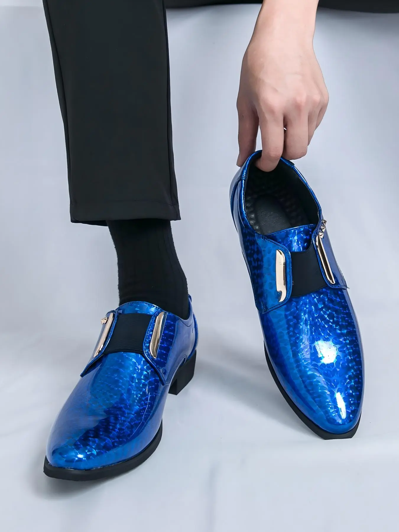 Men summer business office casual fashion shoes PU Leather Footwear Closed patent leather trendy pointed toe stylish design perfect for parties and nightclubs Rubber Footwear