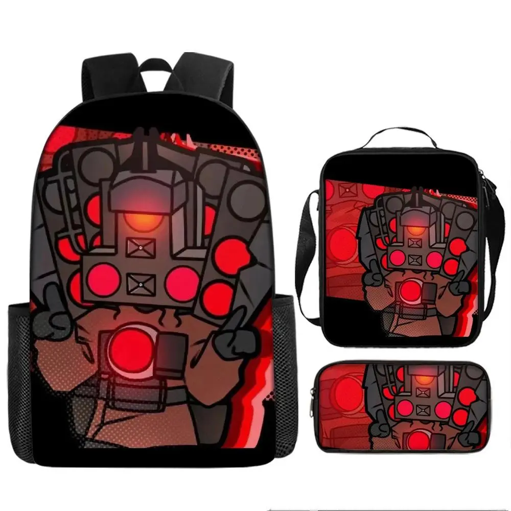 Dark Red Glowing Speaker Head Robot Cartoon 3-in-1 Laptop Backpack Set Travel Bag