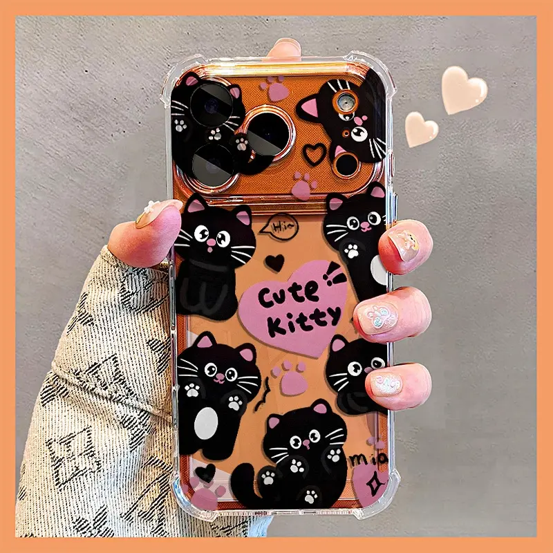 Black cat Case for use with iphone 17 air 16 pro max 15 plus 14 pro 13promax  kawaii critter phone cases for iphone12/11 XS /XSMAX Satisfying phone case for girlies