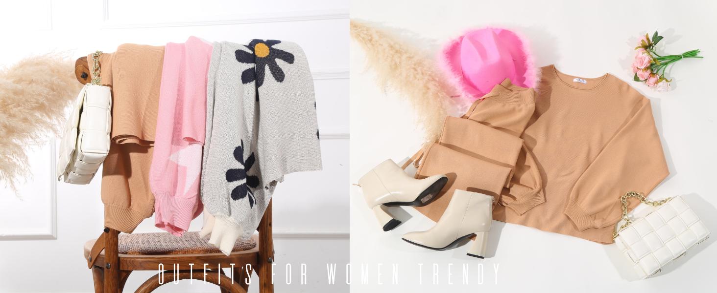 Ekouaer Women's two-piece set long sleeved pullover top with pockets wide leg pants casual set Pajama Loungewear Nightwear，Outfits for Daily, Downtown Girl Clothes. Fal Outfits, Christmas 2025 Trend, Fall & Winter Womenswear