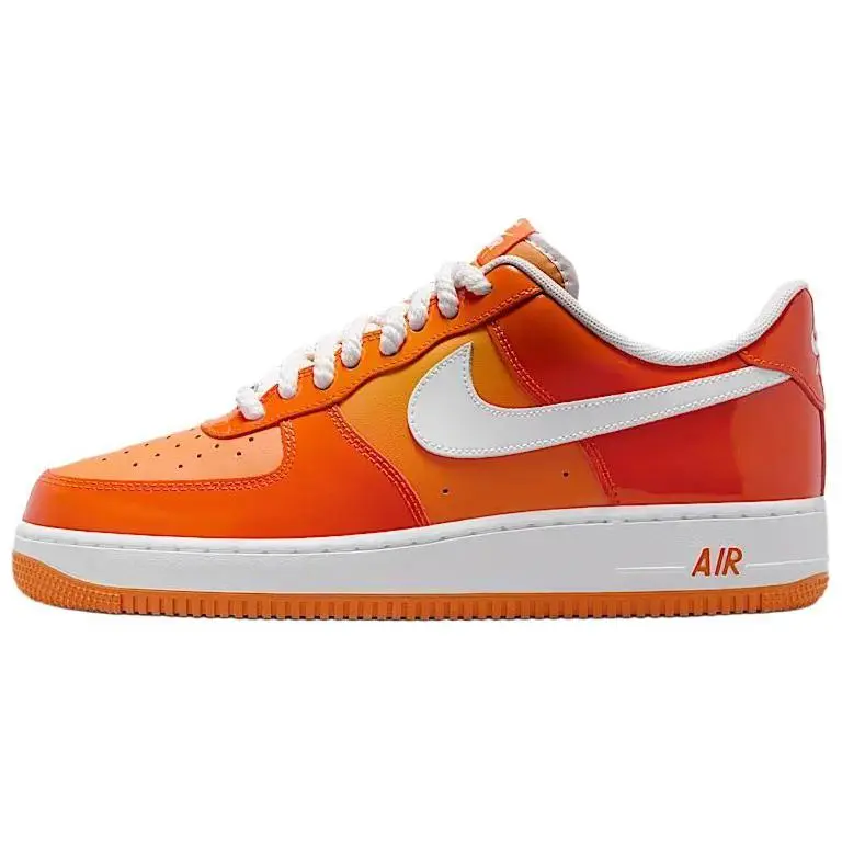 NIKE Men's Air Force 1 '07 LV8 Sports Shoes, Low-Top Patent Leather Sneakers in Safety Orange for Street Style and All-Day Comfort