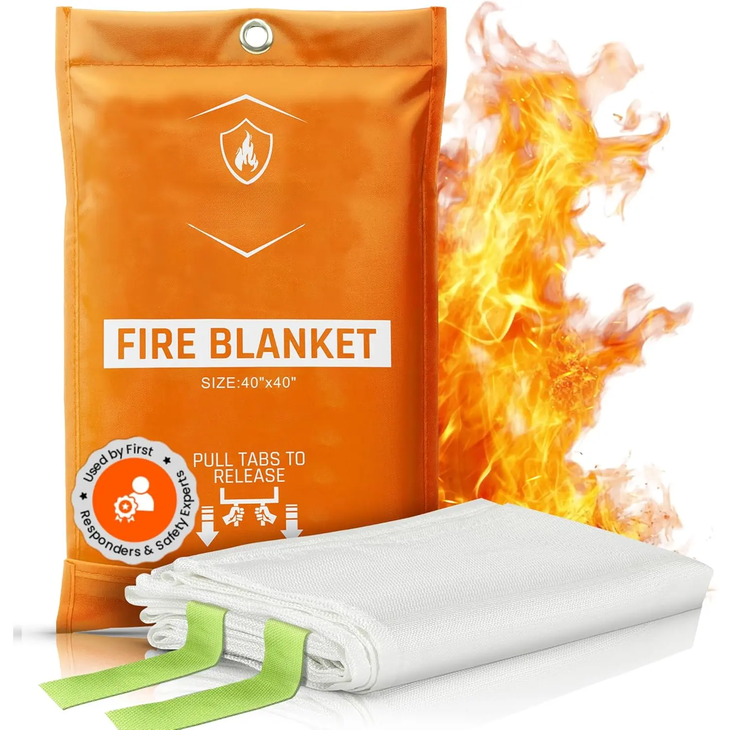 Emergency Fire Blanket 40"x40" (1-Pack) - Fireproof  Blanket for Home, Kitchen, RV & Camping - Smothers Grease & Electrical Fires - Reusable, Pet & Family Safe Fire Safety Gear