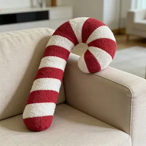 Christmas Round Pillow with Filling, Striped Cane Sugar Cushion, Home Decorative Cushion, Ideal for Daily Sofa Bed Decor or Holiday Atmosphere Decoration