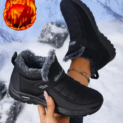 New women's trendy mid-calf snow boots, Fashionable boots, thick-soled Rubber comfortable cold-resistant warm plush boots for winter, suitable for outdoor walking outfits, perfect for various casual occasions, a must-have for gifting, Winter Shoes