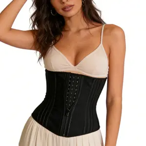 Women's Solid Zipper Waist Trainer with 9 Steel Bones Adjustable Compression Belts for Indoor & Outdoor Sportswear Adjustable Gym Double Layer Tank faja Back Support plus size fabric tummy control waist trainer