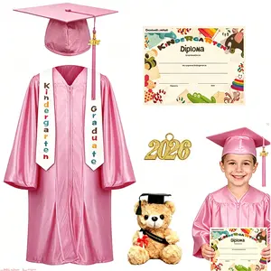 Kindergarten Graduation Gown Cap, Kindergarten Graduation Cap and Gown Set, 2026 Congrats Grad Outfit with Tassel & Certificate for Kindergarten, Kindergarten Graduation Cap and Gown Set, 2026 Congrats Grad Outfit with Tassel & Certificate (Pink)