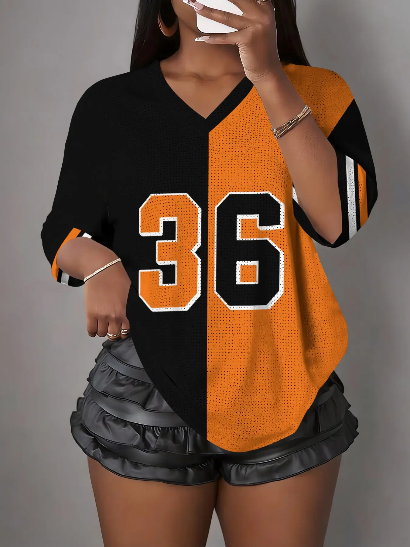 Women's Summer V-Neck Short Sleeve T-Shirt, Loose-Fit Sporty Style, Print, Campus Sports, Sisterly