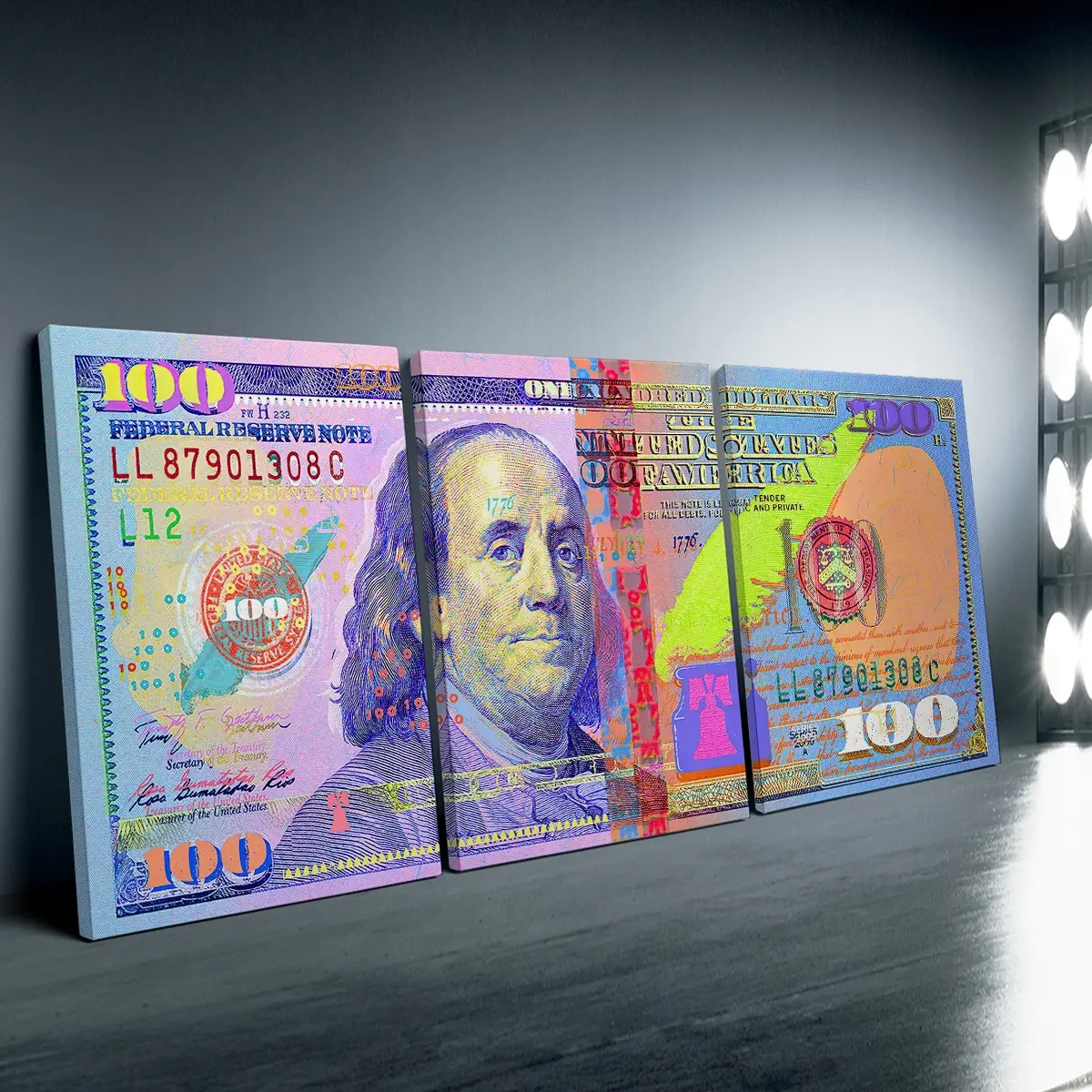 3 Pcs/set Framed Pop 100 Dollar Bill Office Graffiti Wall Art, Home Decor Accessory, Modern Home Decor, Decoration Items, Money Inspirational Canvas Posters, Motivational Dollar Cash Wall Decor, for Living Room, Ready To Hang