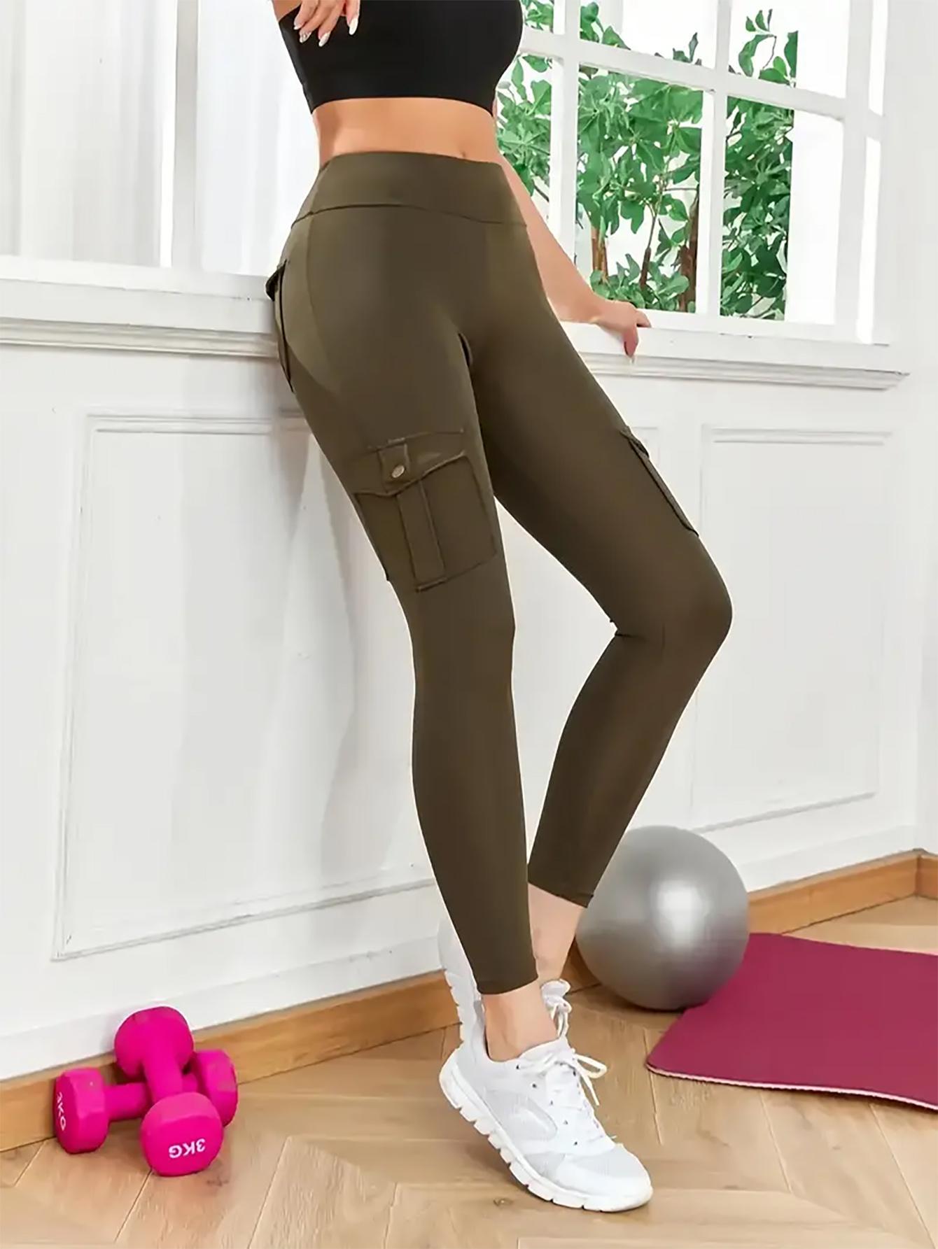 Women's High Waist Butt Lifting Yoga Leggings with Flap Pockets Tummy Control Workout Cargo Leggings for Fitness Gym Pilates Hiking - Bottom, Womenswear