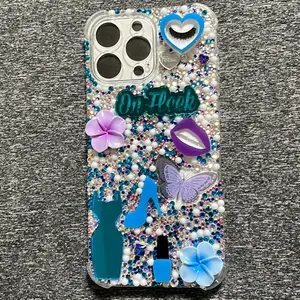 iPhone 16pro max Junk Case with Glittery Design Featuring Flowers Lips & Butterfly for Stylish Protection