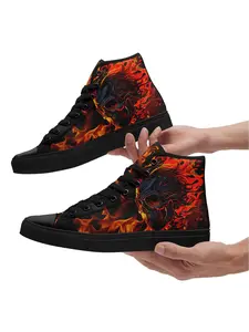 Men's Skull & Flame Print High Top Sneakers, Fashionable Lace Up Front Chunky Sneakers, Stylish Sneakers for Daily Wear