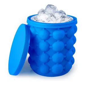 Ice Cube Mold, Silicone Ice Bucket Ice Cup with Lid (2 in 1), Press Type Easy-Release Ice Trays Ice Cube Maker for Frozen Cocktail, Whiskey, Beverages
