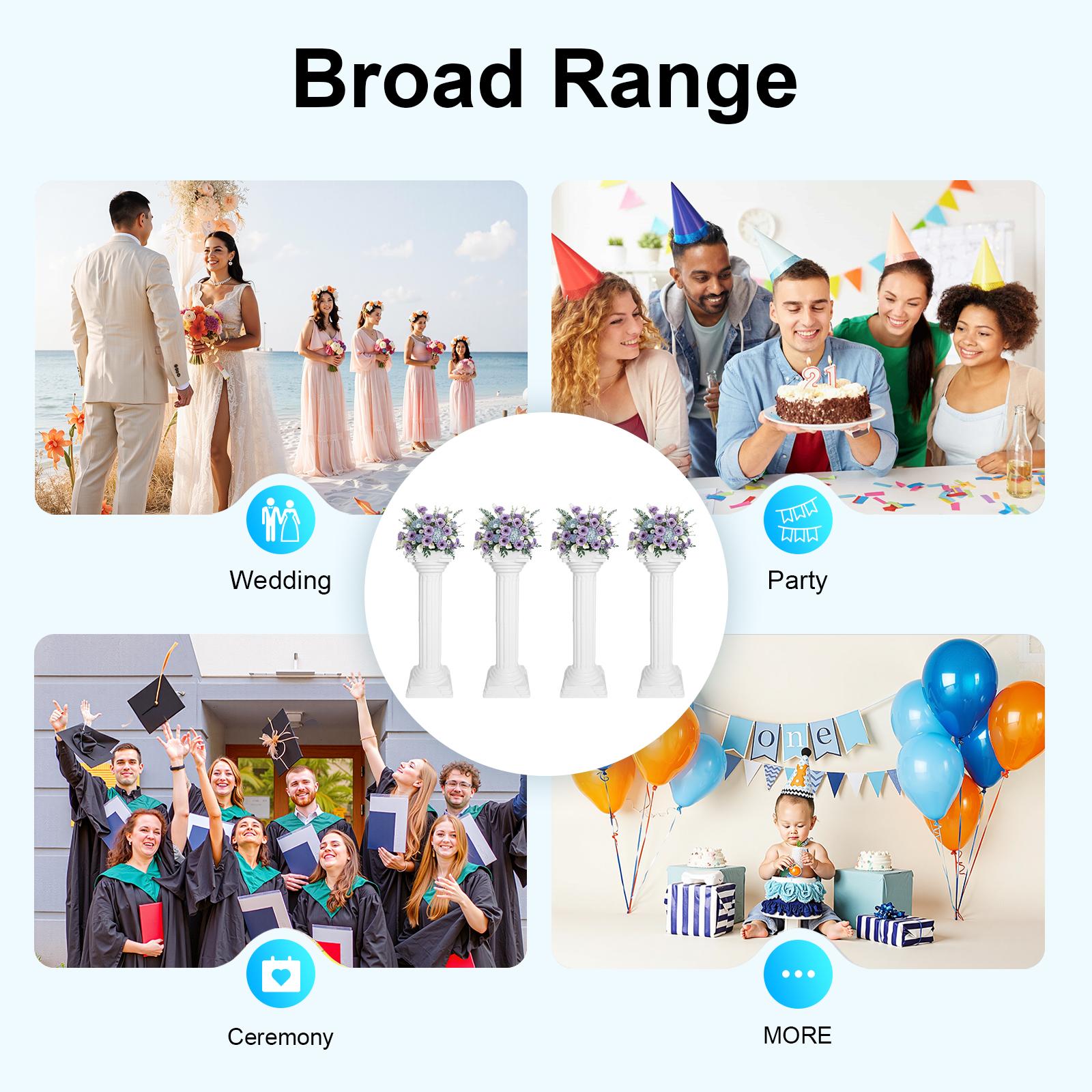 4 Pack White Plastic European Style Columnar Pillars for Garden Wedding Party Decoration Outdoor Courtyard Church Hotel 86cm Tall