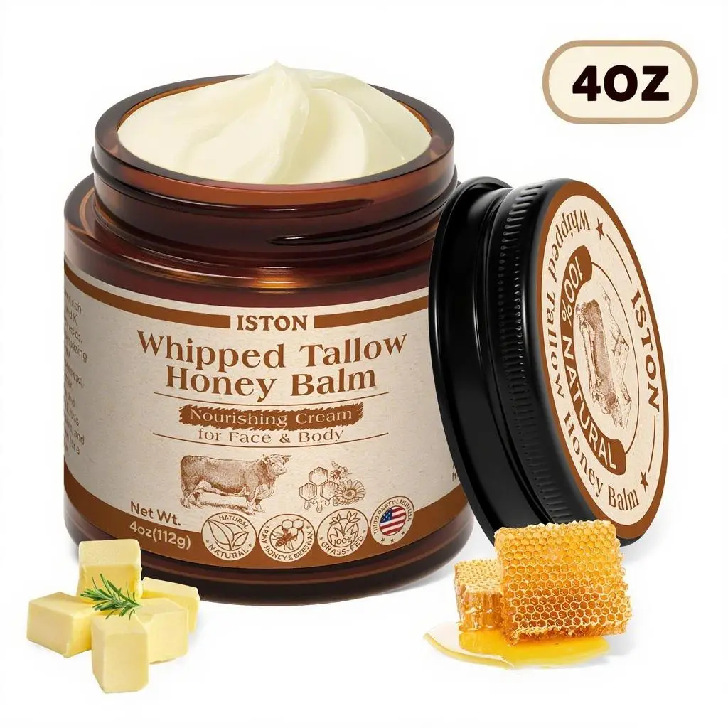 ISTON 4 oz - Handcrafted, all-natural shea butter and honey lip balm, unscented, with grass-fed shea butter and raw honey, suitable for all skin types, brightens and moisturizes,Smooth Skin - Handmade All-Natural Moisturizer,Christmas gifts,New Year's