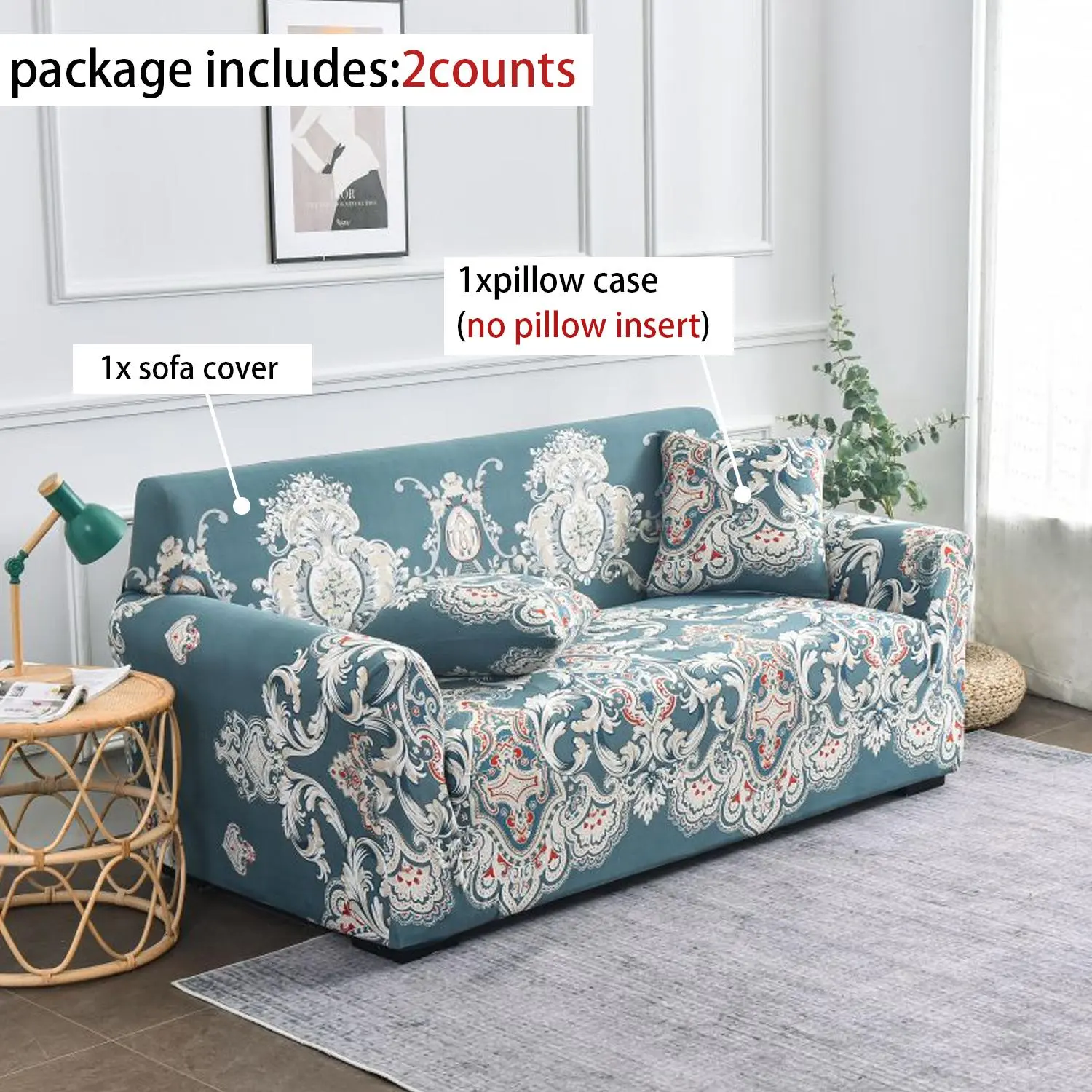 European Vintage Print Sofa Cover, Reusable Couch Protector, Living Room Decor, Pet Friendly, Holiday Gift, Sofa Slipcover Set